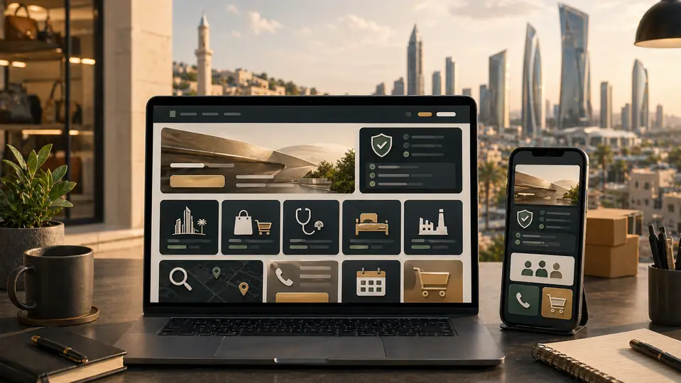 Why every business in Jordan and the GCC needs a website shown as a professional website hub for discovery, trust, contact, and sales
