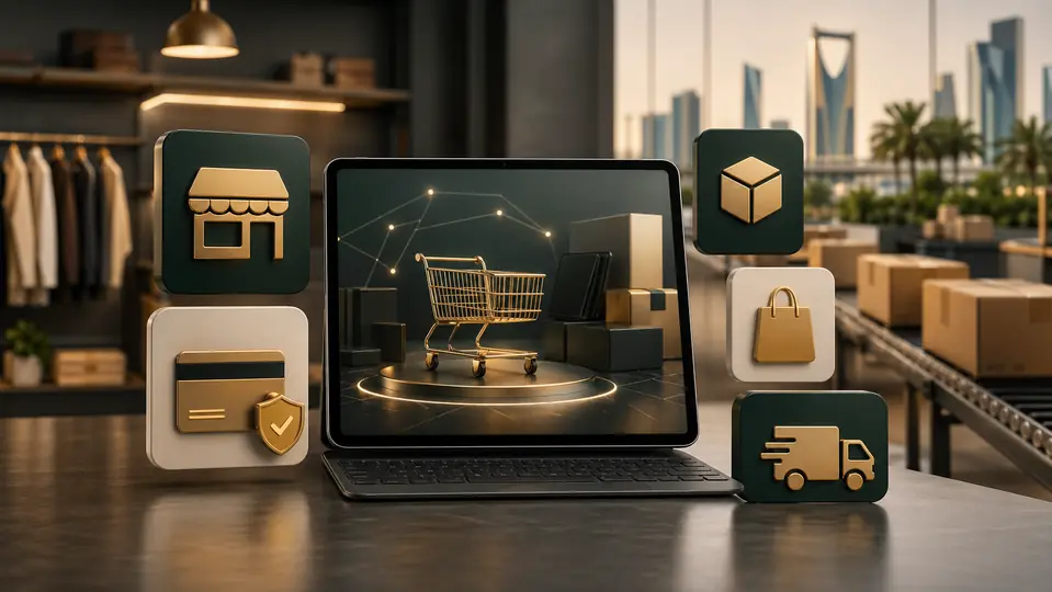 Headless commerce platform architecture for Saudi retailers with storefront, payment, inventory, checkout, and delivery modules